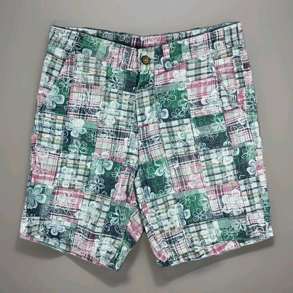 Patchwork Madras Plaid Shorts Sz 34 Men Charleston Threads. - Picture 1 of 8